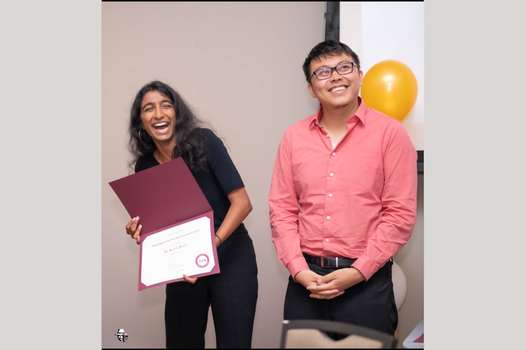 Psychiatry residents smiling during annual banquet.